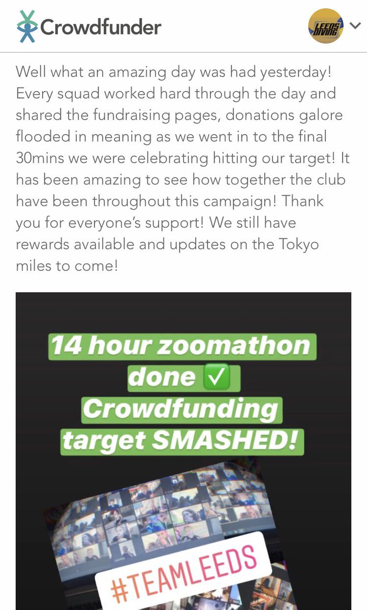 Huge thank you to everyone that has contributed! We are well on the way to our £5k stretch target! 
Thank you to all the businesses involved! 10 days to go! Let’s do this #teamleeds <a href="/Sport_England/">Sport England</a>  <a href="/crowdfunderuk/">Crowdfunder UK</a>