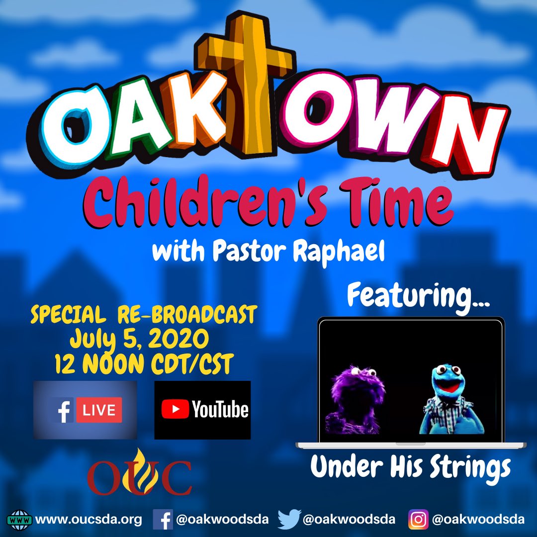 oakwoodsda's tweet photo. Tune into Oaktown Children’s Time Rebroadcast at 12PM CST today! Premiering on our Facebook Page and YouTube Channel (https://t.co/STpMUjRo9p)
#Oaktown #ComeforJesus #GoforJesus #ReadySetGo #ChildrensTime #OUCSDA
#OUC https://t.co/o8bdfZhAd0