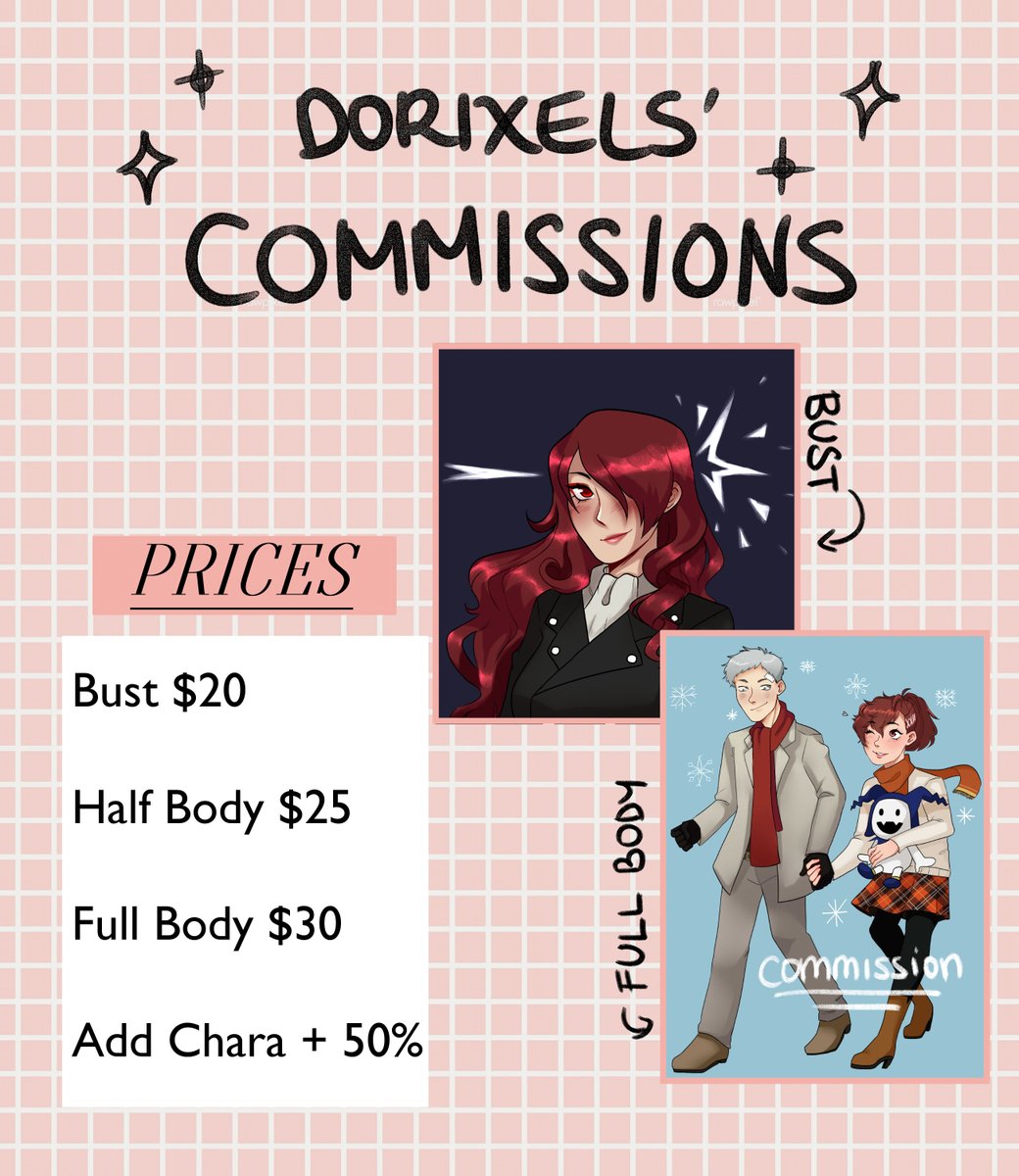 Dorixels's tweet photo. COMMISSIONS ARE OPEN! | RTs appreciated 💟

I need some cash to pay for tuition next term + I can't get a job rn because of covid.
Thank you!

📨dorixels@outlook.com
#commissionsopen https://t.co/fCtJJbhPNn