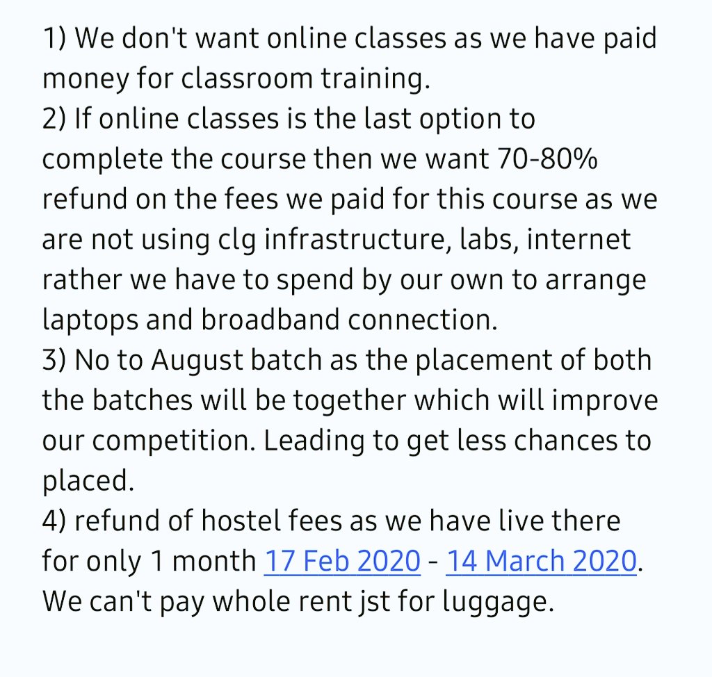 shital_sayli's tweet photo. cdac has announced to take whole course in online mode including practical and project. Which will surely harm the quality of education. Online is not at all as effective as classroom and labs sessions.
#NoToNextBatch #CDAC
@cdacindia @PMOIndia @CMOMaharashtra @saamTVnews https://t.co/7MVan3tcn2