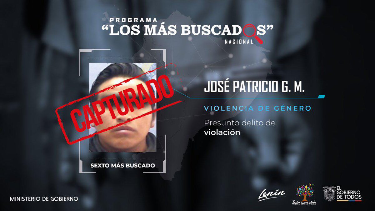 DETENIDO el sexto en la lista de #MásBuscados a escala nacional, José Patricio G.M., quien fue hallado en el sector #Guamaní, en #Quito, por la <a href="/PoliciaEcuador/">Policía Ecuador</a>.

Es acusado de violar a una menor de edad, durante ocho años, hasta que el caso fue denunciado.

#CeroImpunidad