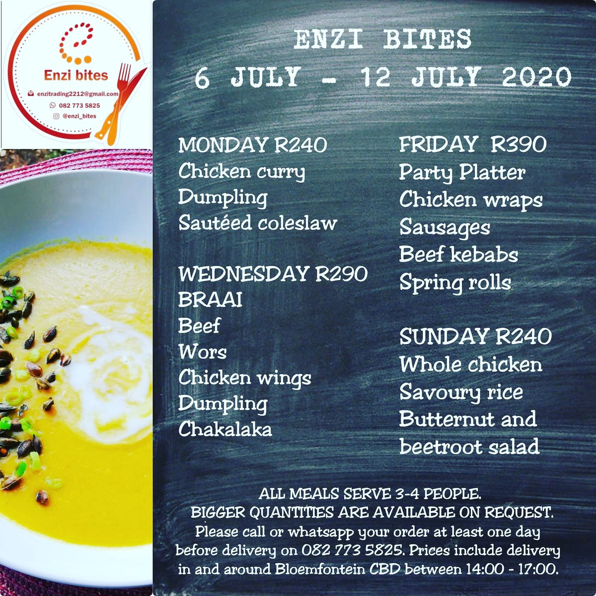 NBlekie's tweet photo. If you are based in Bloemfontein, get hold of Enzi bites IG  @enzi_bites. They deliver fresh food to your doorstep. #GirlsTalkZA #SelfCareSundayZA https://t.co/PwRrgoolST