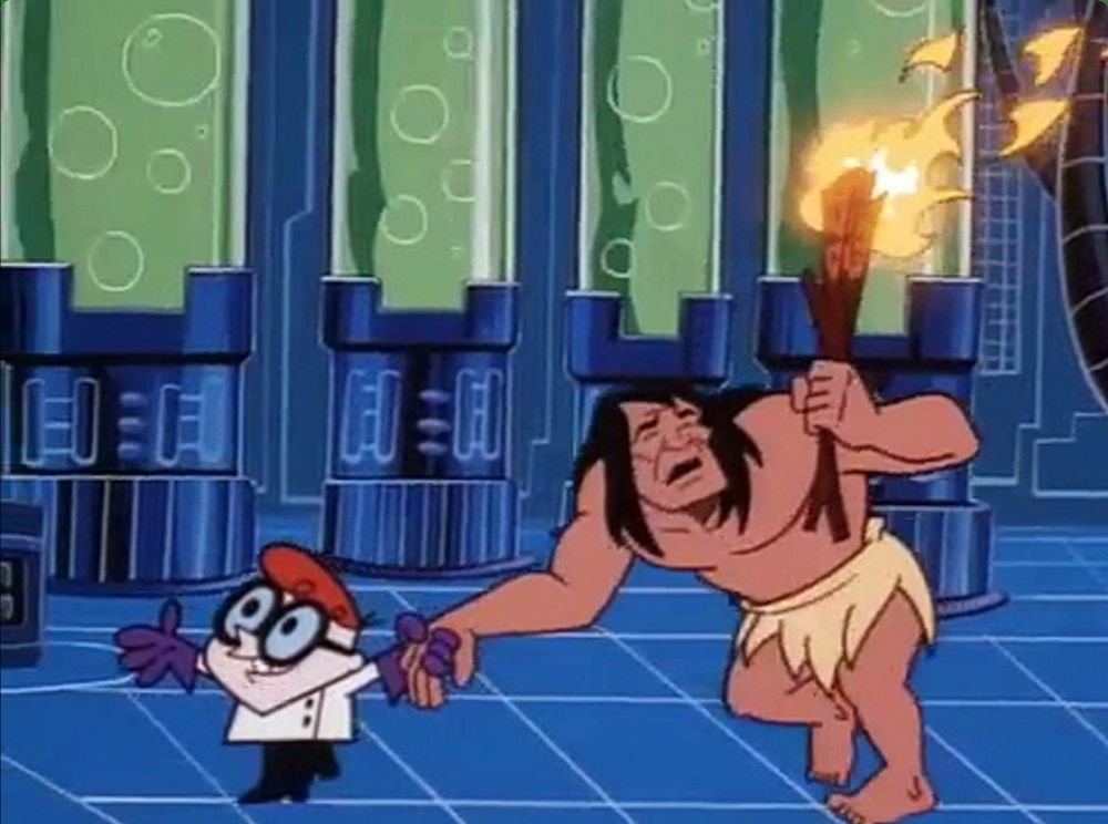 FilmEasterEggs's tweet photo. The caveman who discovers fire in 'Dexter's Laboratory' (1998) looks just like Spear from 'Primal' (2019) 

Both shows were created by Genndy Tartakovsky https://t.co/rqYGsTbFBX