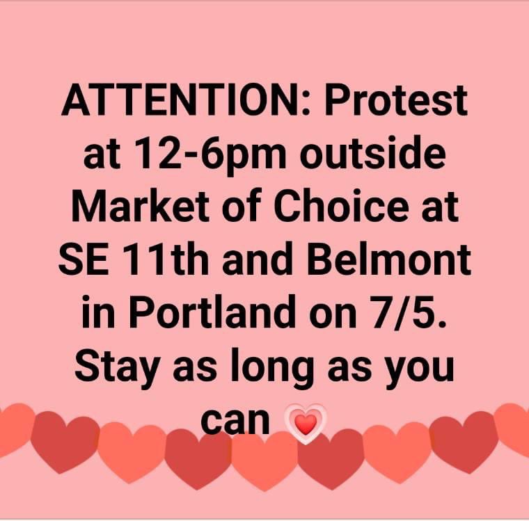 420neopets's tweet photo. Market of choice has actively been sending people home for wearing BLM pins and masks after they claimed to stand with the movement. As employees we deem this unacceptable. #portland #portlandblm #portlandprotest #pdxblm #pdxprotest #blacklivesmatterportland #moc #marketofchoice https://t.co/2k3IytDTNJ