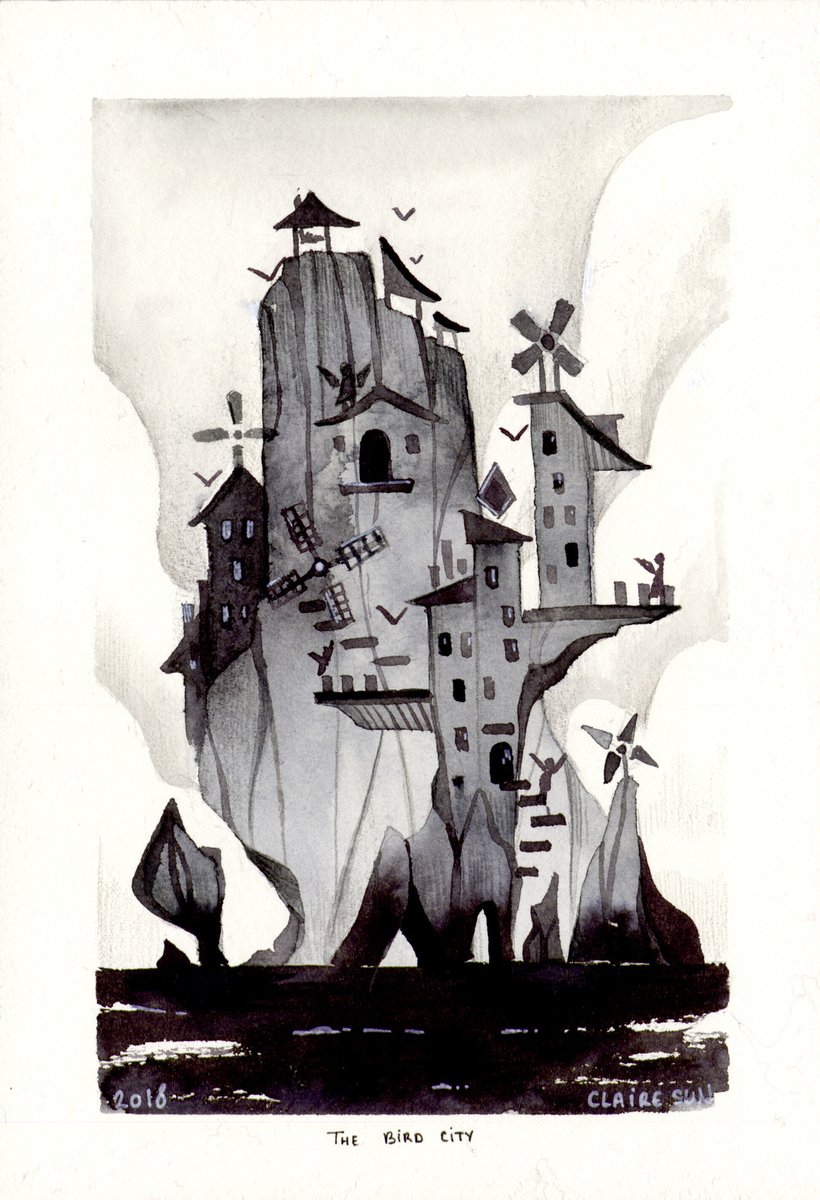 I know I usually post colorful stuff, but I used to do Inktober and I actually still like those two. These were concept for a story I had about the sky and the sea.