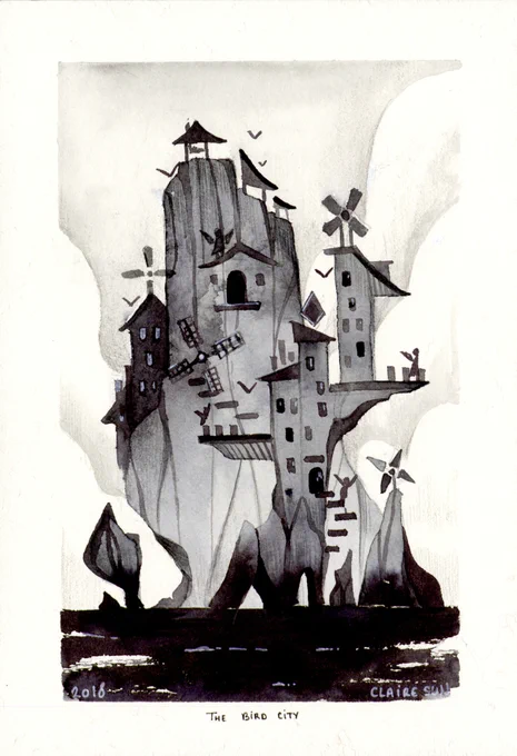 I know I usually post colorful stuff, but I used to do Inktober and I actually still like those two. These were concept for a story I had about the sky and the sea. 
