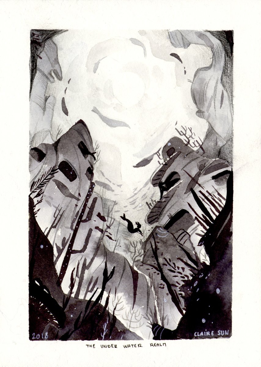 I know I usually post colorful stuff, but I used to do Inktober and I actually still like those two. These were concept for a story I had about the sky and the sea.
