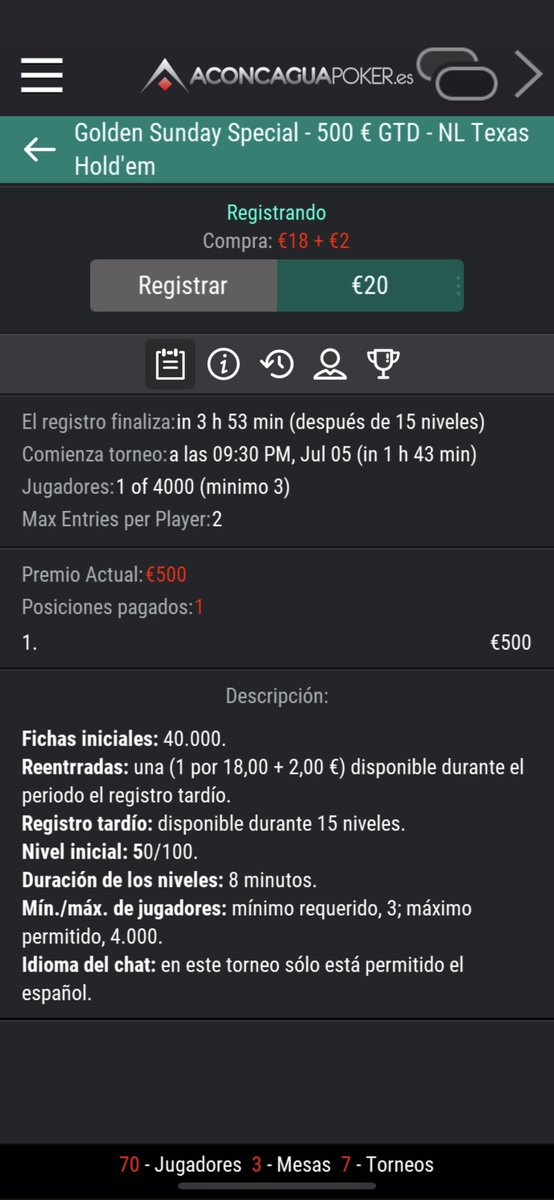 goldengamesint's tweet photo. Hoy vuelve la liga Golden Online en @AconcaguaPokerE con Sunday Special 🦁
Te esperamos‼️#golden #aconcagua #pojer #torneo #ranking
🎁Premios liga:https://t.co/cP4BJZyM8D https://t.co/vu9jJGNVkL