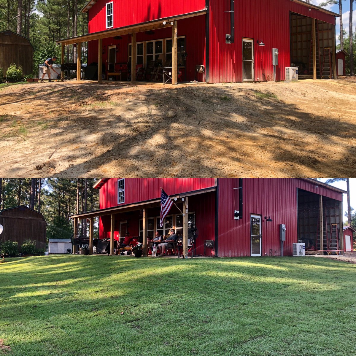 TravelsEndless's tweet photo. We spent 8 hours laying 8 pallets of sod on Thursday with a heat index of 100+ degrees. I am still sore today. Who hates laying sod as much as I do but loves the instant results?
#sod #instantgrass #hardwork #yardwork #JAmur https://t.co/J5Ffcvb7zw