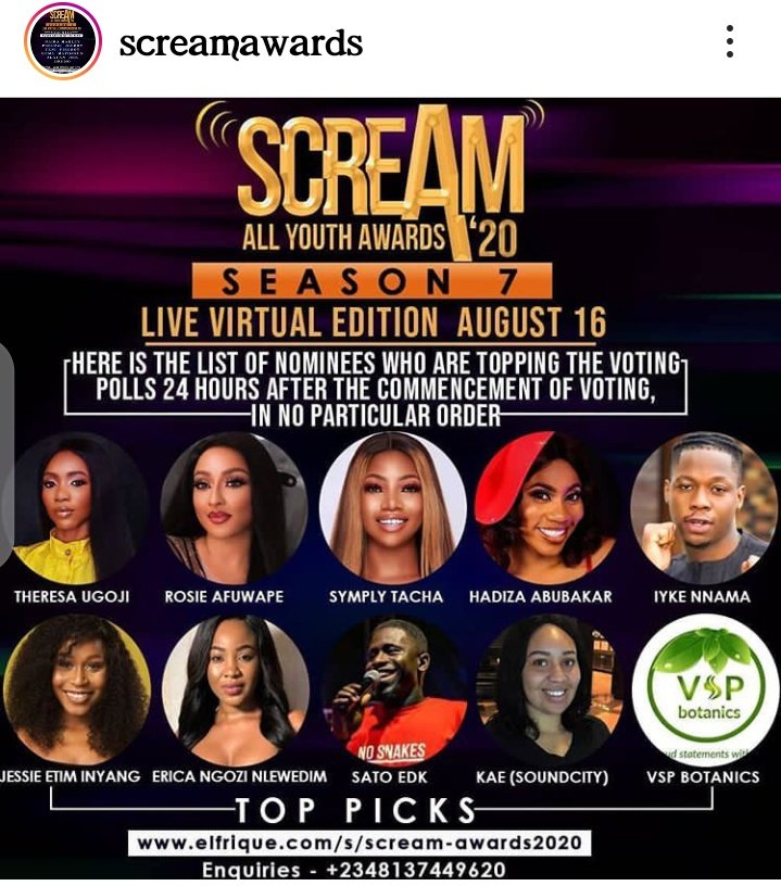 @Iam_DaddyTom2 @Great_Oyin3 @kennygho @bellahtyrah @Matilda93908696 @VirginbraZ5 @fashionpoliceAF @hellotacha pls let's be reminded of the ongoing Scream awards, we need to bring this awards to the kingdom. Pls  be posting about it. It seems we've forgotten 🙏 #TachaTitans4Ever