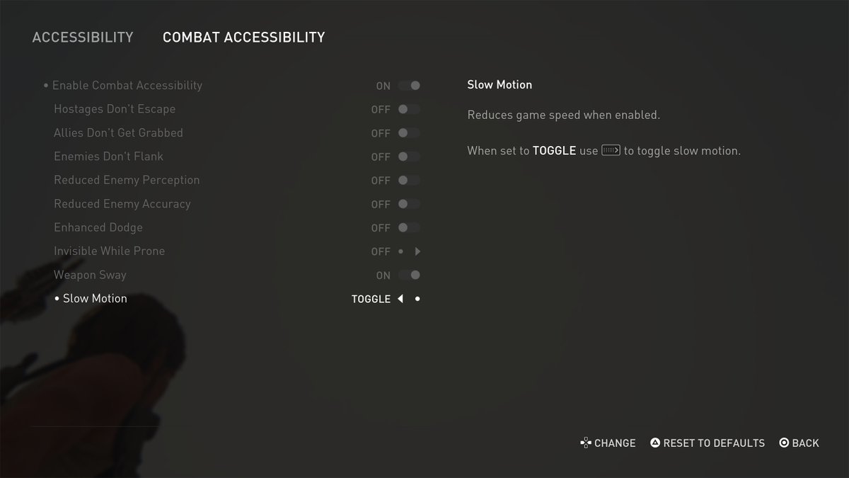 You can set a toggle for slow-motion in the Combat Accessibility Options. This is handy for action shots, pausing for a certain expression, or just practising for becoming the next SunhiLegend.05/20