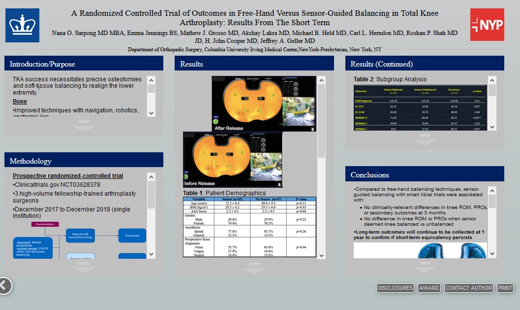 AOA Top Poster Award (Adult Recon-Knee) 
H. John Cooper, MD, FAOA (@MIStotaljoint)

'A Randomized Controlled Trial of Outcomes in Free-Hand Vs Sensor-Guided Balancing in Total Knee #Arthroplasty: Results...'

View: bit.ly/20ARK
All Posters: bit.ly/2020PostersAll