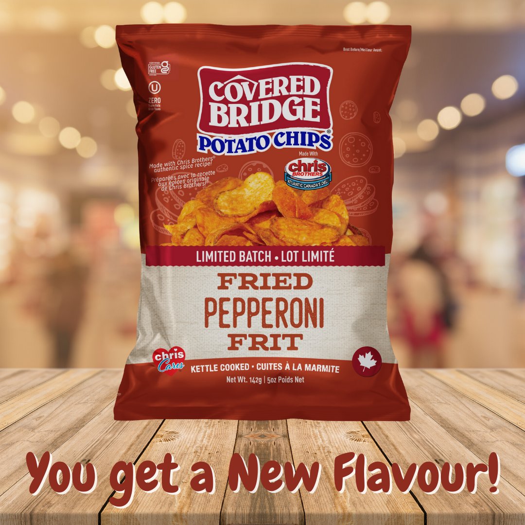 CBchips's tweet photo. *NEW FLAVOUR ALERT*
Chris Brothers Fried Pepperoni meets Covered Bridge Russet Potato Chips π π
Stay Tuned for when these will be hitting the shelves!! π #yum #friedpepperoni #maritimemashup #news
@ChrisBrothersMeats https://t.co/J4rwm8sOzA