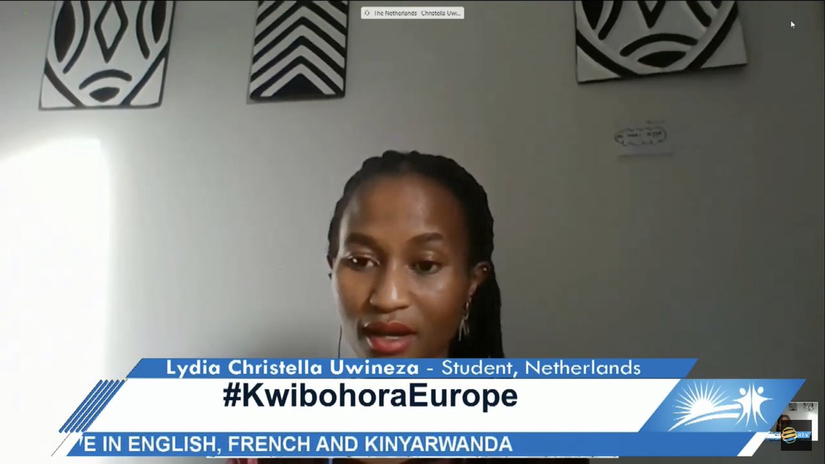 Rwanda_TheHague's tweet photo. Christella Uwineza is a #Rwandan student at a university in the #Netherlands and she is one of the #Rwandan youth in Europe who asked a question at the #KwibohoraEurope virtual discussion!

Watch live at 👉 https://t.co/umNyjoZcUV 

#Kwibohora26 https://t.co/sT48Cz9KLd