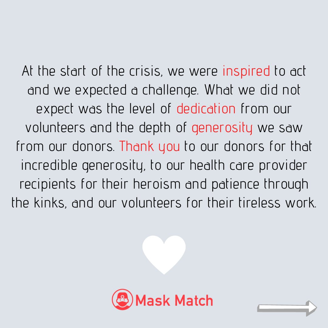MaskMatch's tweet image. It is bittersweet to share that Mask Match's time has come to an end. Whether you donated a mask, cared for patients, or volunteered to help our operations, you saved lives, and from the bottom of our hearts, we thank you for being part of the #maskmatch community. @getusppe