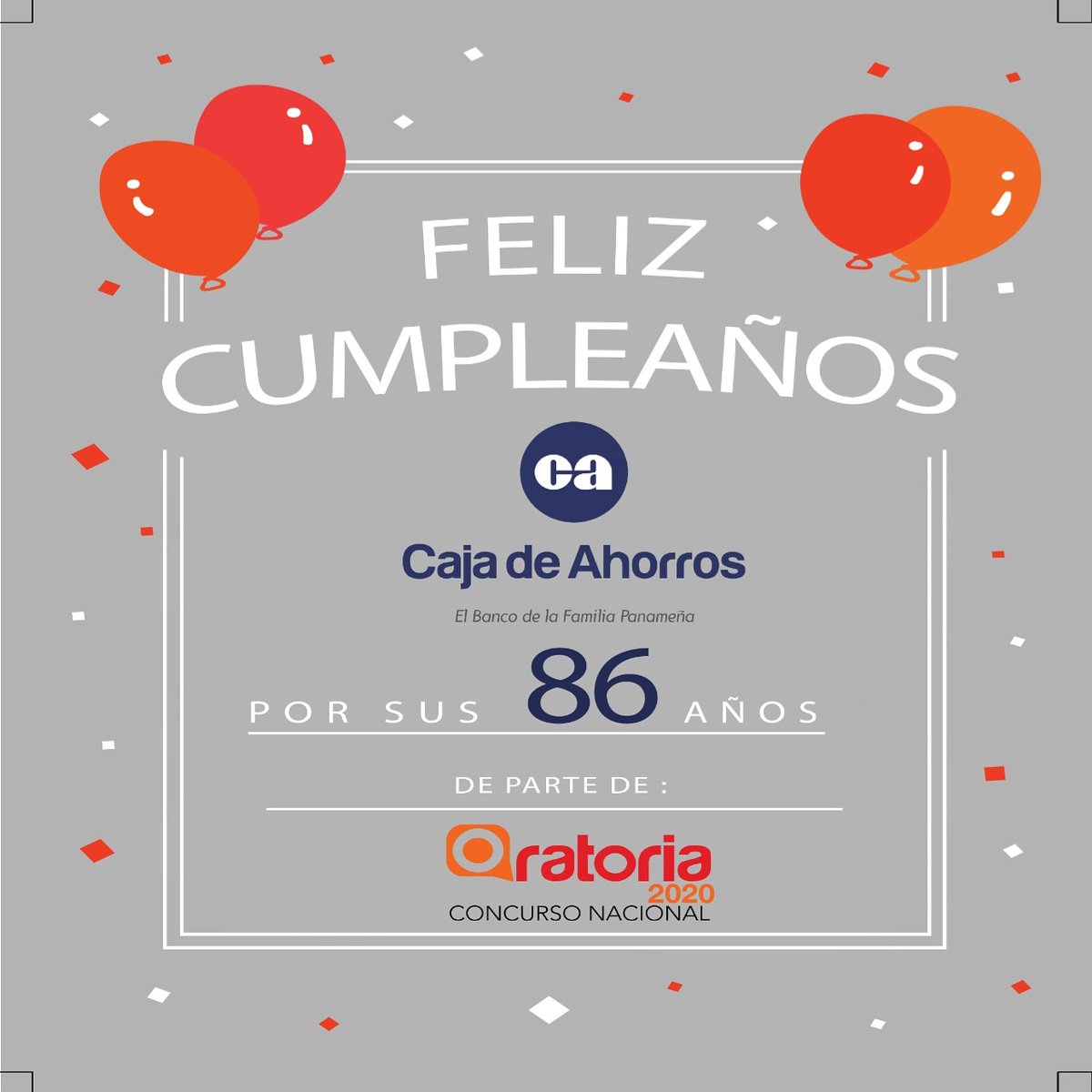 oratoriapanama's tweet photo. @oratoriapanama felicita a la @cajadeahorrospa en su 86 aniversario y le agradece todo el apoyo que siempre ha brindado al Concurso y por ser siempre el banco de la familia Panameña. https://t.co/jsESC9Qo6C