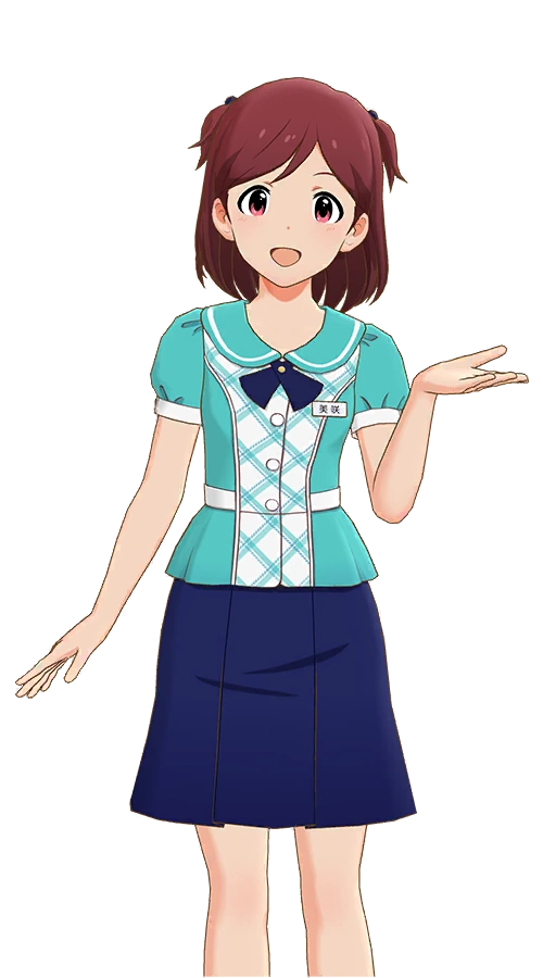 Misaki AobaAge: 20Image Color: Seafoam Green> nanto!> the secretary of the 765 Live Theater, similar to Kotori, Chihiro, Ken, & Hazuki in the other imas branches> makes a lot of the theater's costumes & has a good friendship with Roco as a result> VA: Chika Anzai (Chikape)