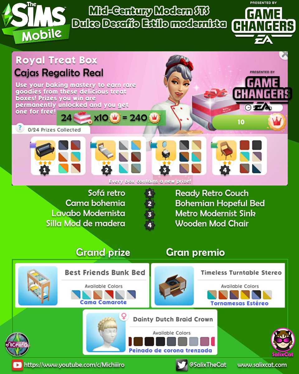 SalixTheCat's tweet image. July 7 2020, Mid-Century Modern STS @thesimsmobile 
7 de julio 2020 - Dulce Desafío Estilo Modernista
Thanks @Phantoms1717 for #TheSims4 images 💕
Almost all rewards are from TS4 Tiny Living except for the Bunk bed and Turntable.
#TheSimsMobile #LosSimsMovil #TheSims #LosSims