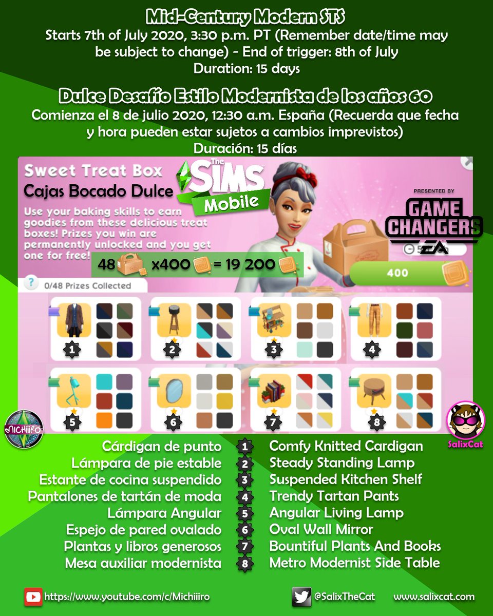 SalixTheCat's tweet image. July 7 2020, Mid-Century Modern STS @thesimsmobile 
7 de julio 2020 - Dulce Desafío Estilo Modernista
Thanks @Phantoms1717 for #TheSims4 images 💕
Almost all rewards are from TS4 Tiny Living except for the Bunk bed and Turntable.
#TheSimsMobile #LosSimsMovil #TheSims #LosSims