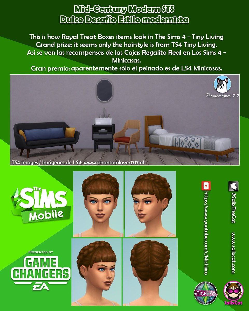 SalixTheCat's tweet image. July 7 2020, Mid-Century Modern STS @thesimsmobile 
7 de julio 2020 - Dulce Desafío Estilo Modernista
Thanks @Phantoms1717 for #TheSims4 images 💕
Almost all rewards are from TS4 Tiny Living except for the Bunk bed and Turntable.
#TheSimsMobile #LosSimsMovil #TheSims #LosSims