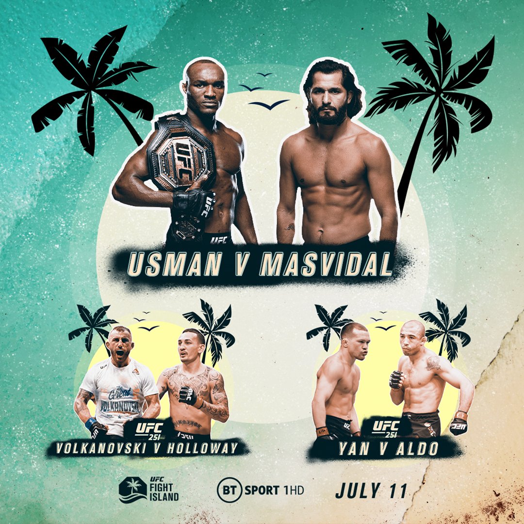 Three title fights.
One night.
#UFC251 fight week is here and it's about as big as it gets 🙌 https://t.co/oMWrv6TgVb