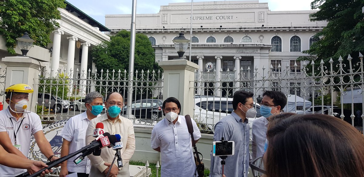 LOOK: Lawyers led by Atty Howard Calleja and Bro. Armin Luistro from the De La Salle Brothers physically file petition vs Anti-Terrorism Act before the Supreme Court. They filed by email Saturday which Atty Calleja says has been acknowledged by SC. | via  @mikenavallo