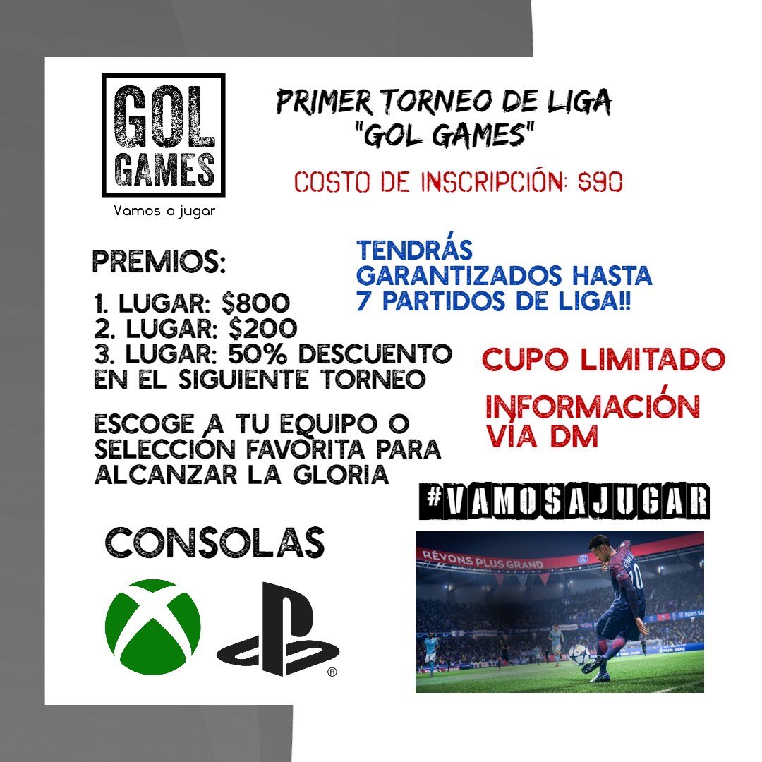 GamesGol's tweet photo. Comienza el camino a la gloria, torneo de liga!!! Se el primer campeón 🏆 #GolGames #vamosajugar #fifa20 #xboxone #ps4 #videojuegos #futbol #quedateencasa https://t.co/fIMDskuV00