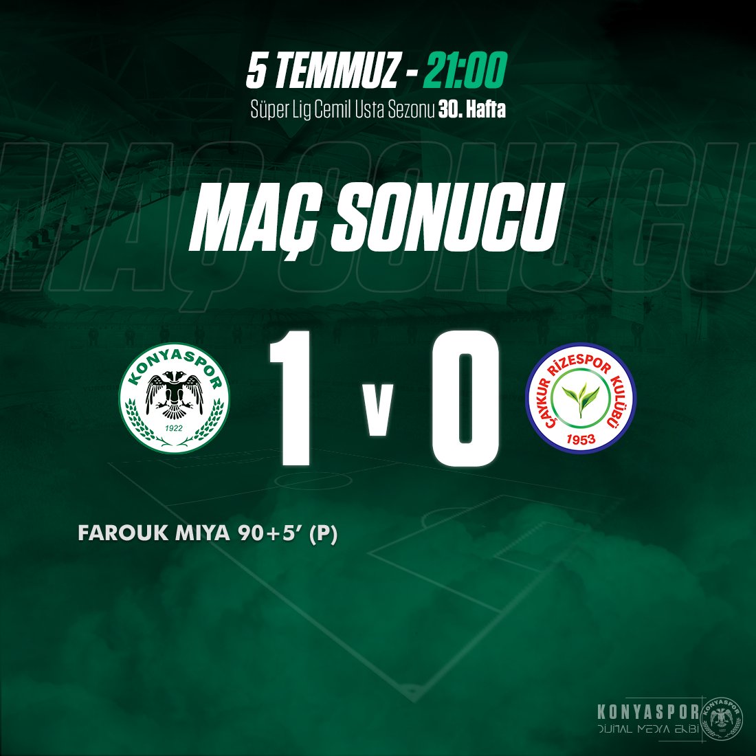 İttifak Holding Konyaspor'umuz, haftayı galibiyetle tamamlıyor ve puanını 30'a çıkarıyor.
#BirlikteBaşaracağız https://t.co/KhblNQrWBm