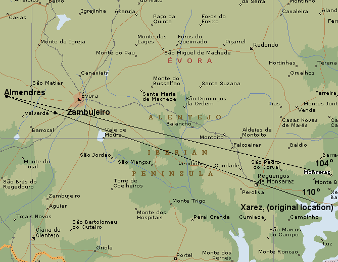 9/ directly over the Cromlech of Monsaraz, then the Dolmen of Zambujeiro and finally above you in Almendres. Archaeologists conclude that such alignments are only possible because the ancient Neolithic people of what is now Portugal possessed a deep understanding of mathematics