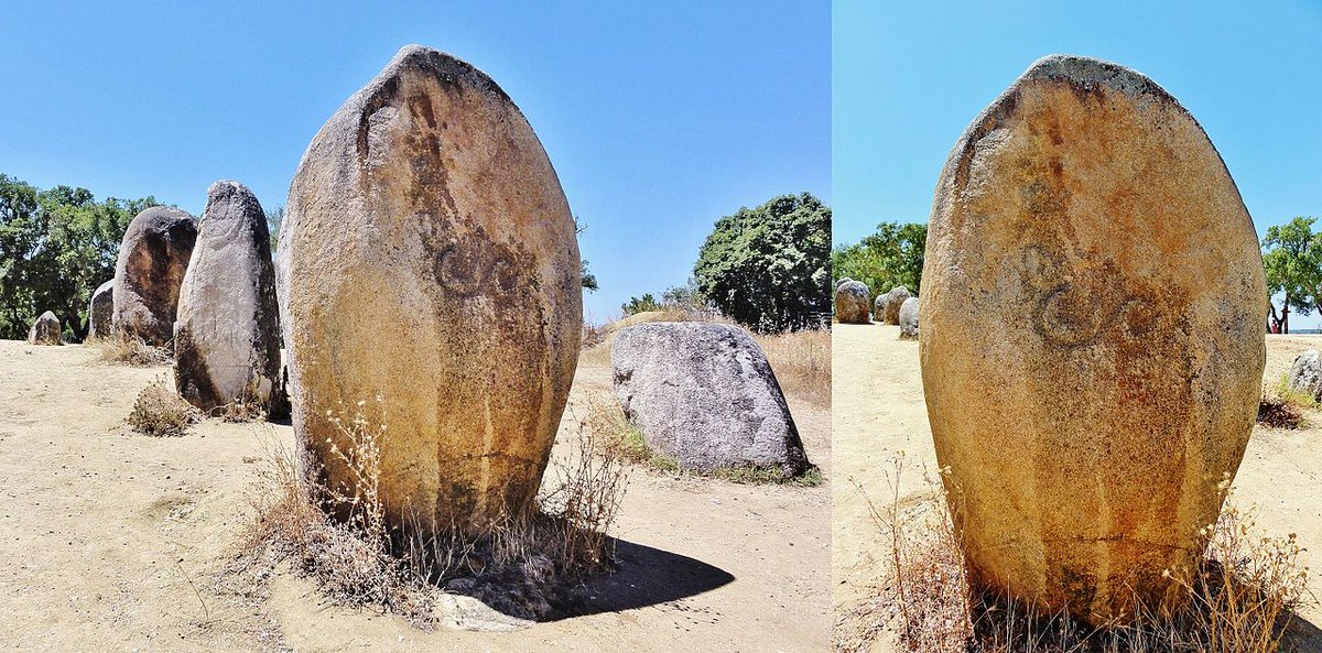 10/ Looking at the symbols on the menhirs, the most common are lunar crescents and phallic shapes. However, there is also what it seems to be a bird on the Almendres Menhir. Other stones in the cromlech also have tree like symbols, suns, an Irminsul-like engraving and spirals