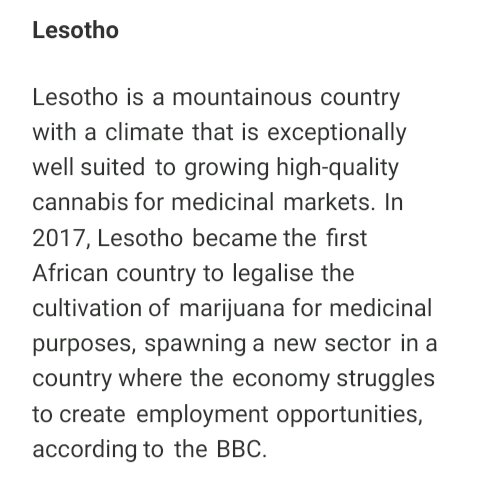 MedicanNg's tweet photo. AFRICAN COUNTRIES WITH LEGAL MEDICAL MARIJUANA

1. Lesotho

#medican 

https://t.co/jrrWzqEeXb

.
Iphone11 || Madagascar https://t.co/1gJZ9qGGAD