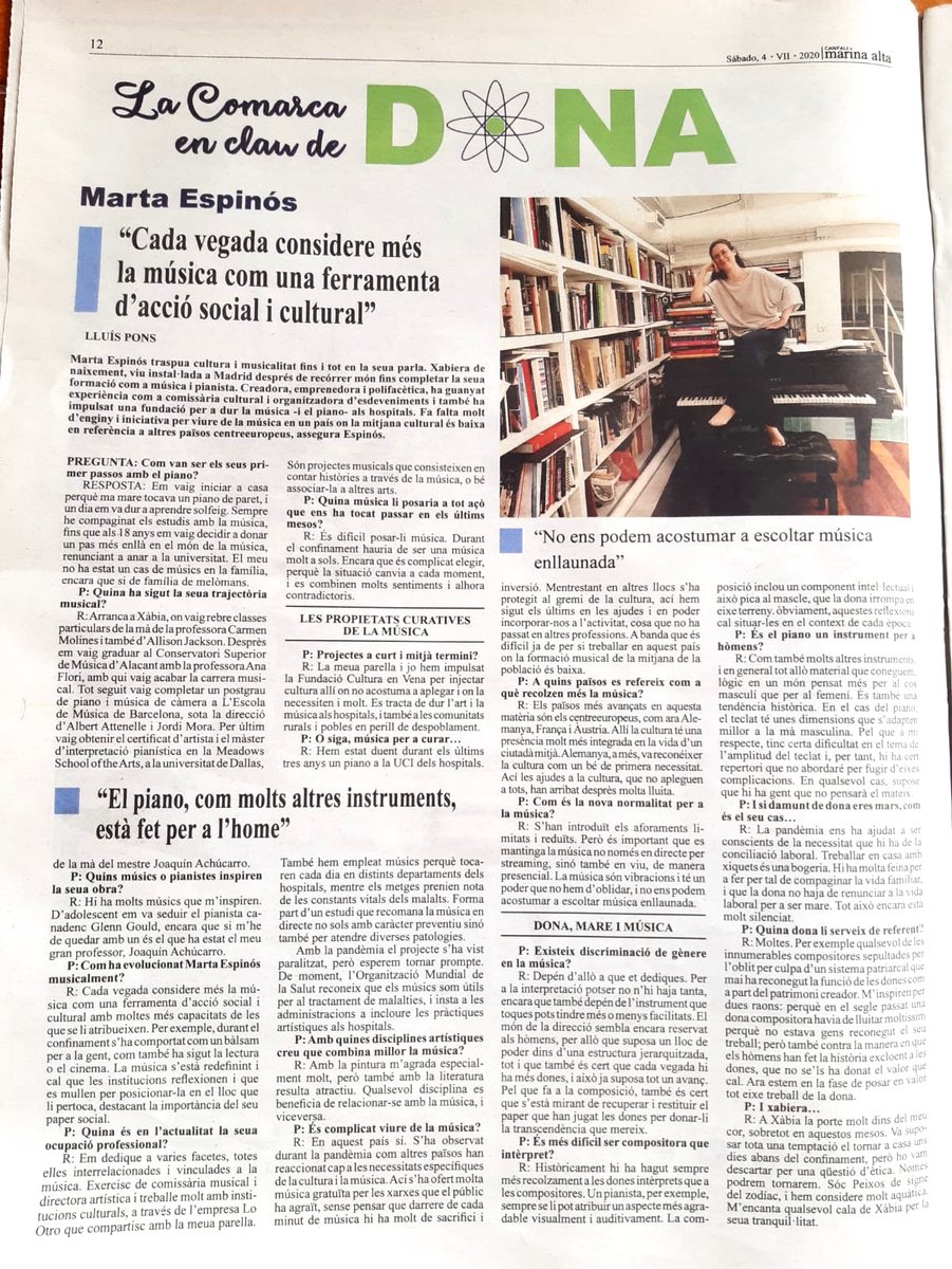 EspinosMarta's tweet photo. Ahir al @CANFALIma. Sempre és un plaer especial aparéixer a la premsa de la terreta 🧡
Gràcies per l'entrevista a la secció "La comarca en clau de dona"!
#QuinesGanesDeTornar #LaMillorTerretaDelMón #LaComarcaEnClauDeDona #Canfali #MarinaAlta #Feminisme https://t.co/zexj2z2kgy