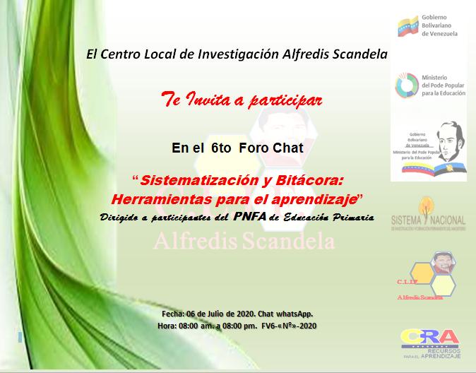 6to Foro Chat "Sistematización v Bitácora: Herramientas para el Aprendizaje" dirigido a Participantes del PNFA de Educación Primaria. Municipio Miranda Estado Zulia <a href="/DamelisChavez/">@DamelisChavezPSUV</a> @MPPEDUCACION <a href="/cen_araguaney/">araguaney</a> <a href="/cenamec_centros/">Coordinación Nacional de los Centros</a> <a href="/ZuliaDocente/">Formación Docente Zulia</a> <a href="/TiberioPSUV/">Tiberio Bermúdez</a>