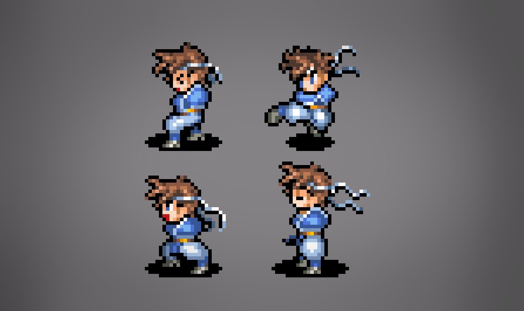 unnamed512's tweet photo. Some of Alex's poses! I'm making the arms later. By swapping the arms, you can make a single pose mean many different things 🌸
#RPGMaker #RM2000 #RPGツクール #pixelart https://t.co/PIiiIEpMas