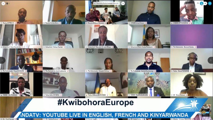 CNkulikiyinka's tweet photo. Heartfelt thanks to Hon Min @Vbiruta @RMbabazi and Hon Gen. @KabarebeJames for an insightful and motivating virtual discussion about #Rwanda ‘s Liberation journey with youth from Europe. Thx also to all who participated + all followers from all over the world  
#KwibohoraEurope https://t.co/P9FBPVjoT1