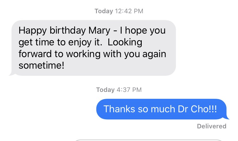 Reason #543 to come to Michigan - Dr. Cho’s birthday texts. Where else does this happen?! #WhyUMichSurgery