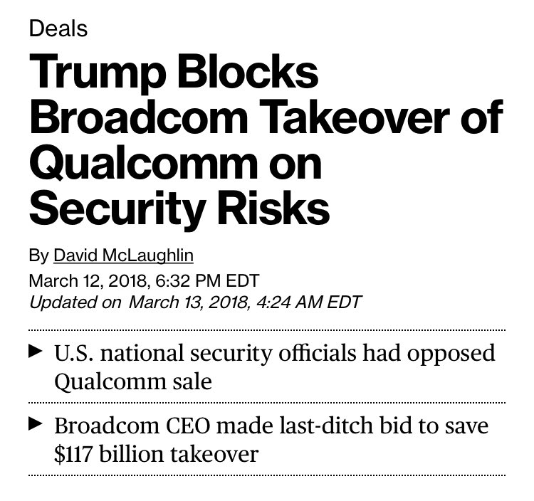 48/ HENRY SAMUELIBROADCOM-Parents of Germans reportedly fleeing Nazism-Broadcom has multiple *National Security Concerns*-Forced to relocate HQS from Singapore to US- @POTUS blocked their acquisition of QualcommBroadcom actually started in ‘61; this needs a deep dive