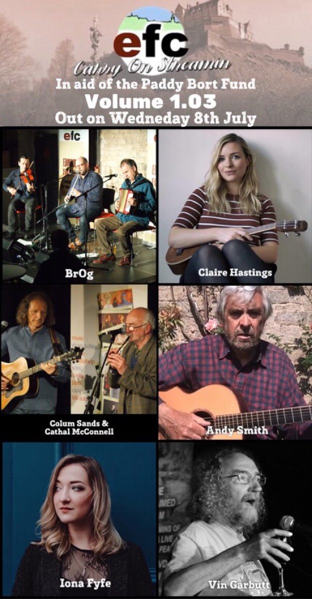 What a lovely motley line up for #CarryOnStreamin out on Wed! @ClaireHastings1 @ionafyfe @vingarbutt #BrÒg #AndySmith #ColumSands #CathalMcConnell & articles on arts crisis funding, #SandyBells plea, @OorVyce campaign + more! Donate to #PaddyBortFund paypal.me/edinburghfc