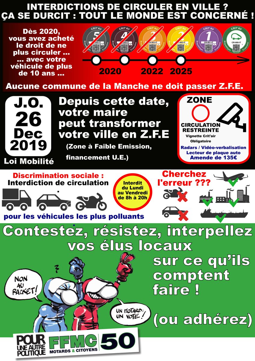 ffmc50's tweet photo. Aucune commune de la Manche ne doit passer Z.F.E.
(Z.F.E = écologie punitive)
Contestez, résistez, interpellez vos élus locaux 
https://t.co/Gy6AaeiULf
@phgosselin
 @DMARGUERITTE
 @ArriveBenoit
 @Sonia_Krimi
 @BertrandSorre
 @StTRAVERT
 @BasPhilippe
 @jean_bizet https://t.co/4YQfrAOaEf