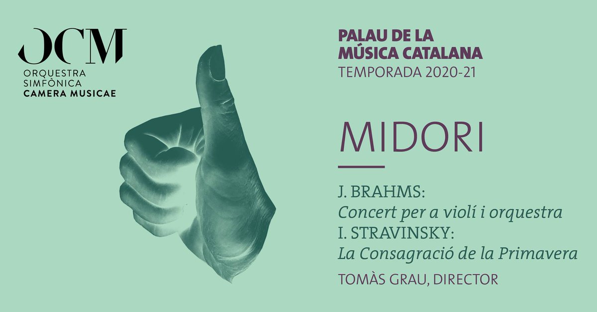 🎼 Midori &amp; OCM · Concert de Brahms + Consagració de la Primavera
🗓 Lunes 26 de Abril
🕗 20:00
🎭 Palau de la Música Catalana, Barcelona
🎺 @orquestraOCM