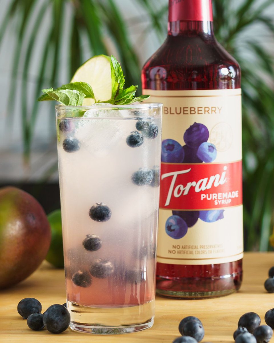torani's tweet photo. Sunday suggestion: Freeze blueberries and toss them in your drink when you use Puremade Blueberry.

#Torani #ToraniFlavors #Puremade #Blueberry #BerryGood https://t.co/3L5WxqXHNI