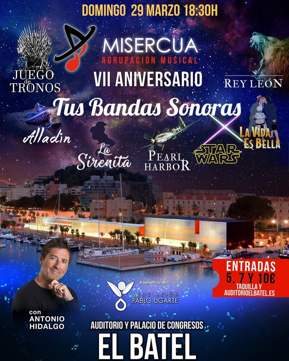 🎼 VII Aniversario Misercua ‘Tus bandas sonoras’
🗓 Domingo 18 de Abril
🕡 18:30
🎭 Auditorio El Batel, Cartagena
🎺 <a href="/misercua/">Misercua</a>