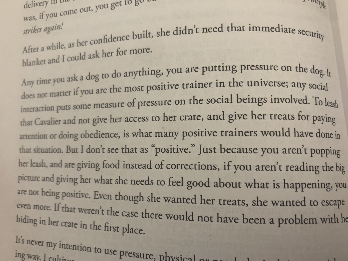 “Often the most valuable reinforcement you can give to your puppy is release from pressure.”“Any time you ask a dog to do anything, you are putting pressure on the dog [...] any social interaction puts some measure of pressure on the social beings involved.”