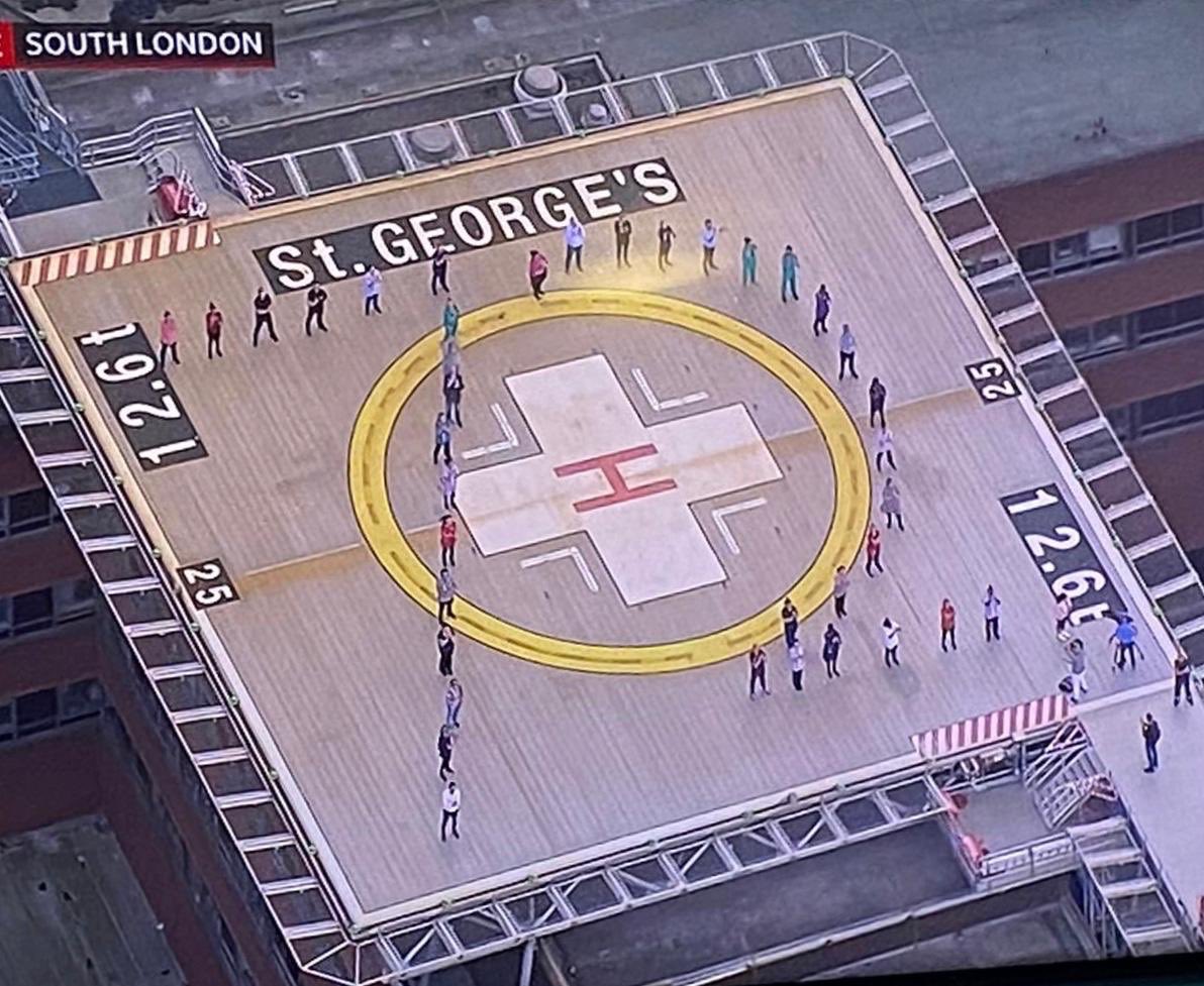 Some of our amazing team on the helipad celebrating the NHS at 72 years young , needed more then ever now and over the last few months , here’s to keeping it safe for the next 72