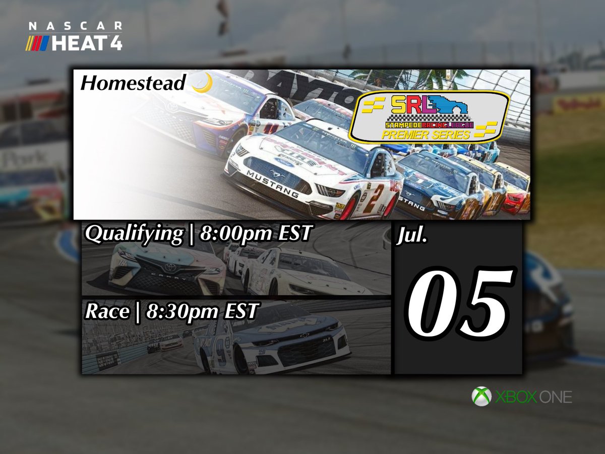SRLeague's tweet photo. It's #SRLeagueRACEDAY!
#SRPS | Homestead π
QUALIFYING | 8:00pm
RACE | 8:30pm
(All Times EST)
#SRExp
#SRLeague
#NASCARHeat4 https://t.co/ImrOm1ZDMr