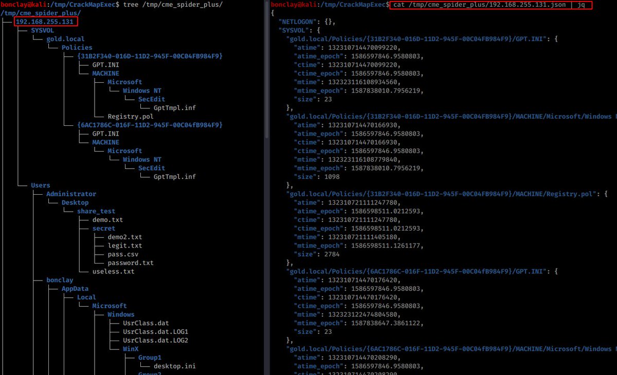 mpgn_x64's tweet photo. Spider_plus is a new cme module to dump recursively files from remote SMB servers. By default the module creates a JSON file with the shares structure to avoid excessive dumping.
When you think you found a juicy share, just dump everything and grep 🔥

Thx to Vincd from Github 👏 https://t.co/GNrUqmxRj3
