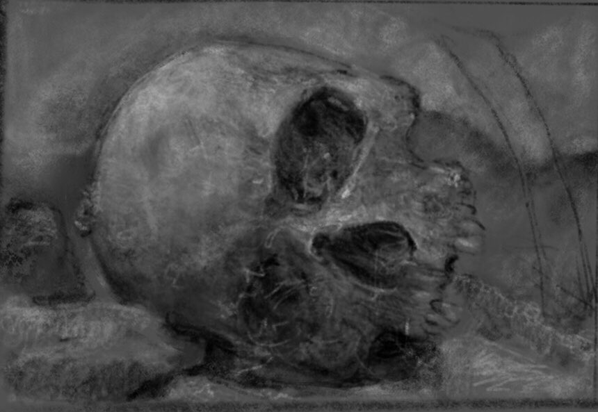 marcnelsonart's tweet photo. Sketch based on photo by David Gross @mimetic . The remains of one of the many men and boys slaughtered in Kosovo by #Serbian forces under #Slobodan Milošević. This genocidal madman died while on trial for #WarCrimes . @HolocaustMuseum https://t.co/bW9cXVG596
