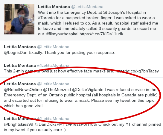 MaxKingsleyEh's tweet photo. @LetitiaMontana Big surprise, Letitia-The-Selfish-Jerk runs straight to Rebel with her "viral video" not even recogizing it's gone viral because the entire continent is disgusted by her willingness to potentially put hospital staff and patients at risk during a pandemic. #cdnpoli #COVIDIDIOTS https://t.co/NSg7hF0n4D