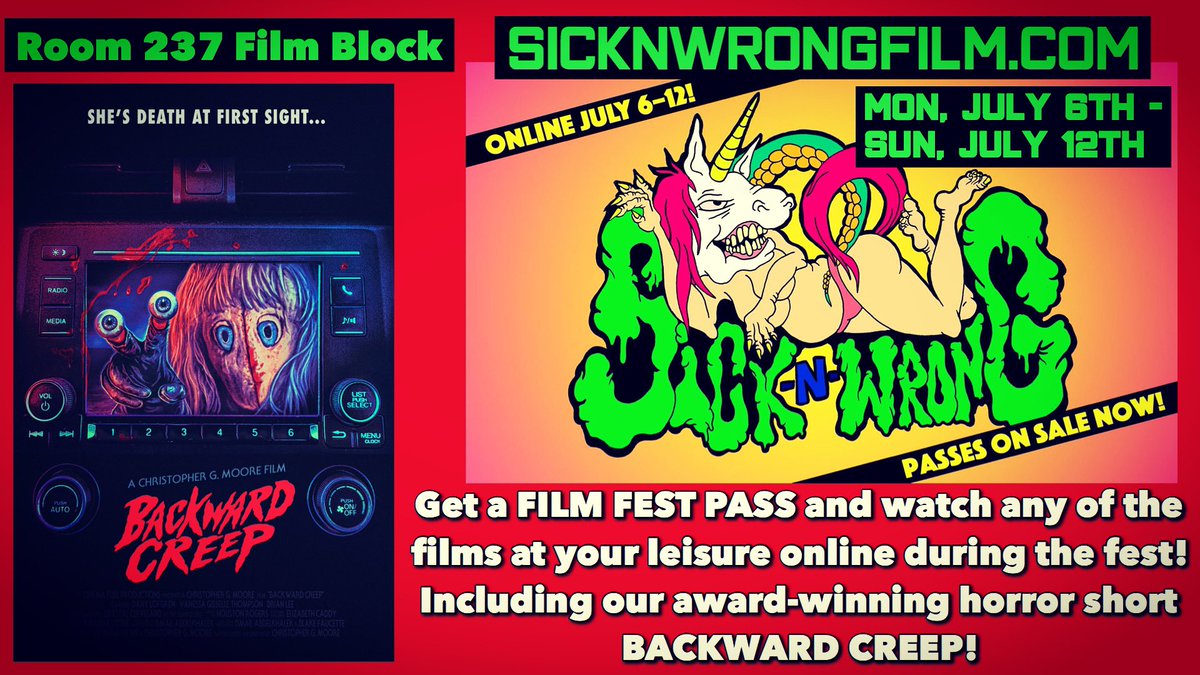 July 6th-12th, our award-winning horror short <a href="/BackwardCreep/">BackwardCreep</a> will be available to watch as part of the online Sick 'n' Wrong Film Festival! Buy a film fest pass and you’ll get around 25 hours of movie content to watch at your leisure during the fest dates! sicknwrongfilm.com