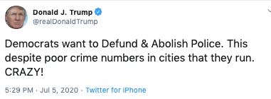 AND AGAIN.Left, The Fox Report, 5:08 p.m."other city officials and demonstrators calling to either abolish police departments all together or to significantly defund them"Right, Trump, 5:29 p.m.